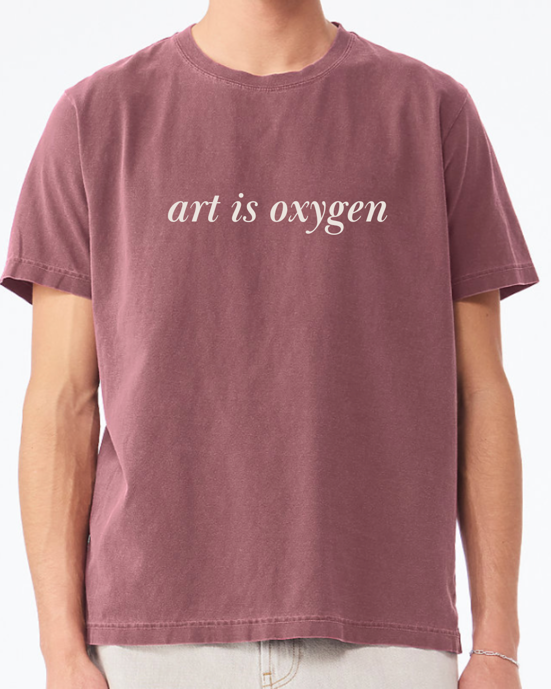 Vinyl Quote "Art is Oxygen" T-Shirt in Washed Maroon
