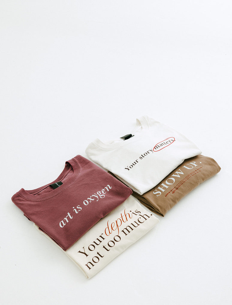 Vinyl Quote "Show Up" T-Shirt in Vintage Brown