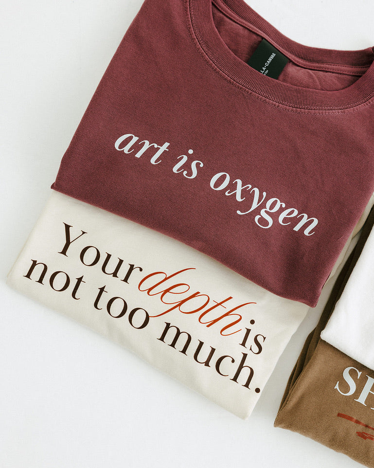 Vinyl Quote "Your Depth is Not Too Much" T-Shirt in Vintage White