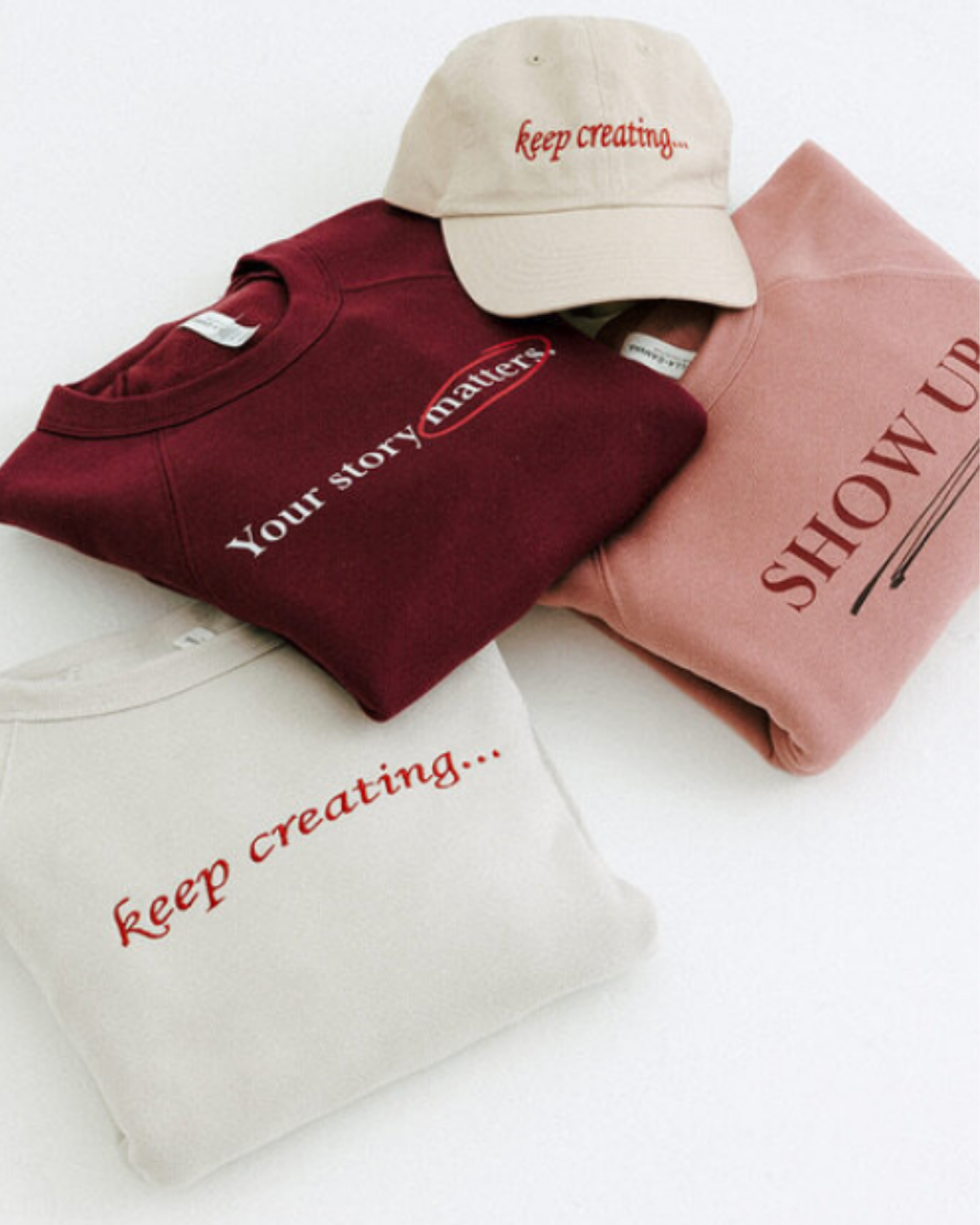 Embroidered "Keep Creating" Unisex Sweatshirt in Beige