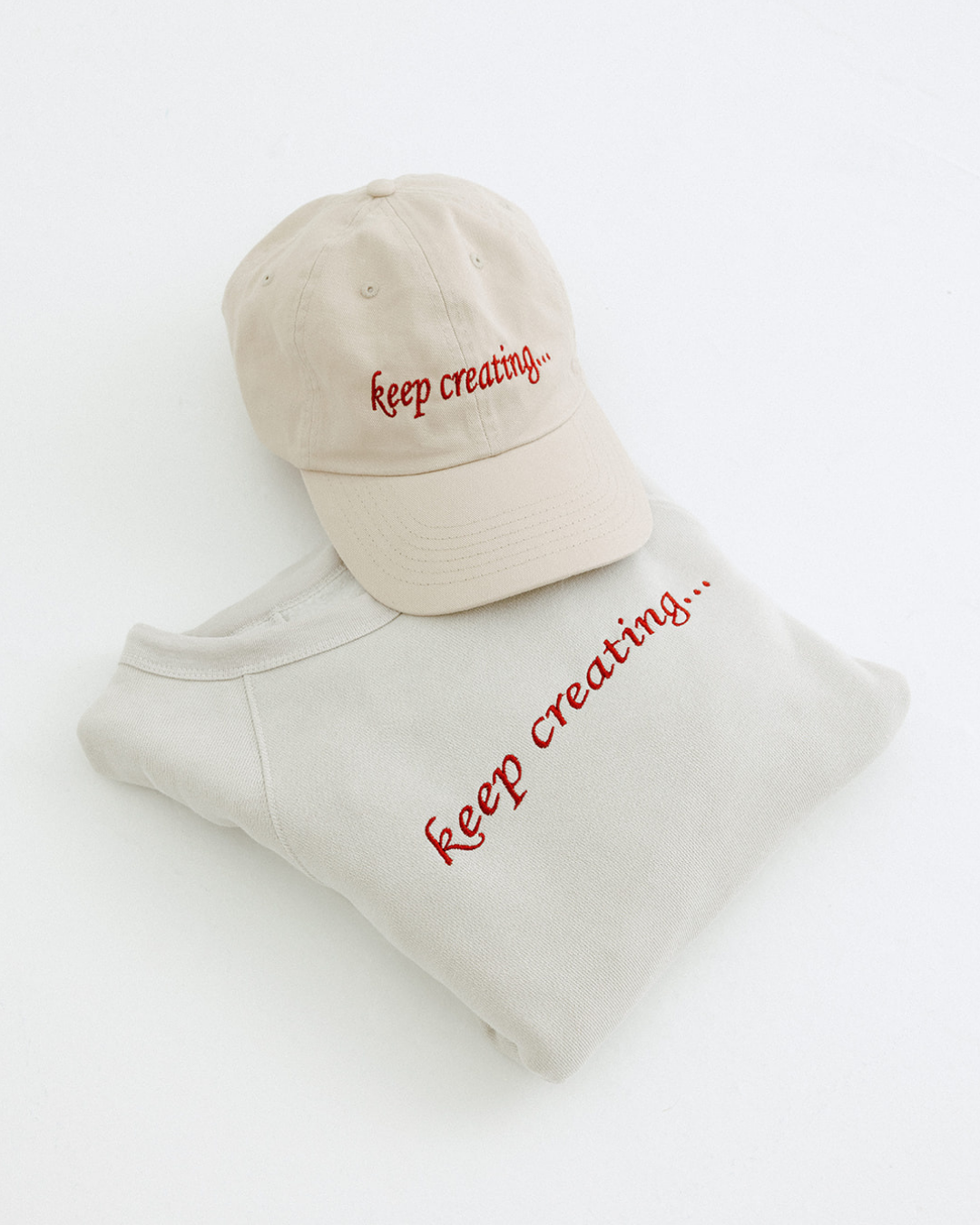 Embroidered "Keep Creating" Unisex Sweatshirt in Beige