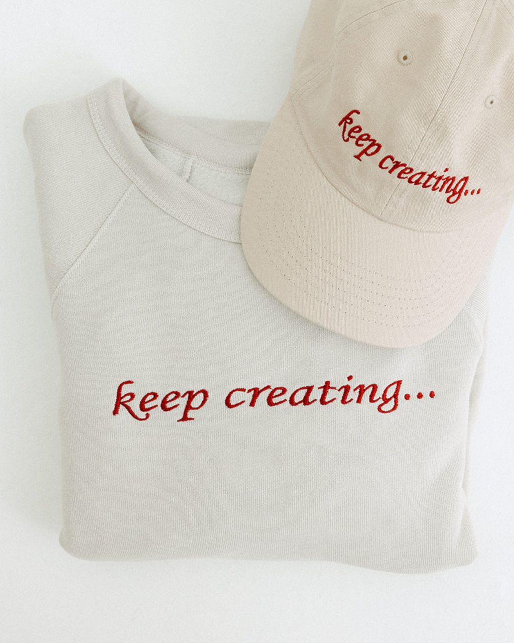 Embroidered "Keep Creating" Unisex Sweatshirt in Beige