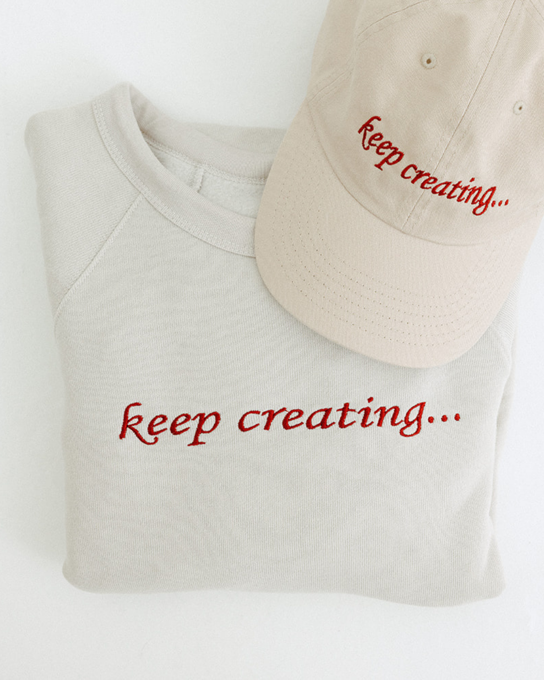 Embroidered "Keep Creating" Unisex Sweatshirt in Beige
